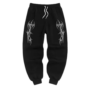 Herren Freizeit Sporthose Jogginghose schwarz mit Print Y2K Streetwear Cuffed Hose