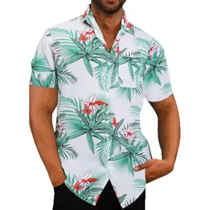 Men casual short sleeve floral tropical print shirt button down fashion summer top new