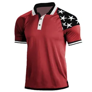 Polo táctico de verano de manga corta para hombre, top deportivo retro con bloques de color.