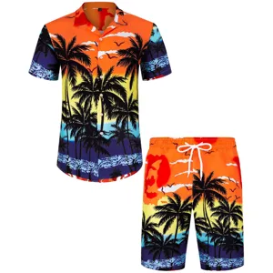 Ensemble Chemise et Shorts Imprimé Palmiers Tropicaux Hawaï pour Homme Vacances Plage