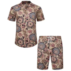 Ensemble chemise hawaïenne à manches courtes et short pour hommes vintage fleurs