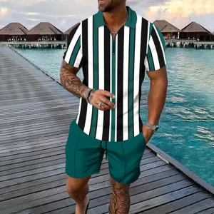 Summer men's short sleeve polo shirt and shorts two piece set casual resort wear outfit.