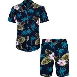 Ensemble Chemise et Short de Plage Hawaïen Homme Imprimé Palmiers Tropicaux Tendance