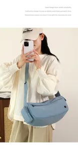 Korean style nylon shoulder crossbody bag large capacity casual commuter tote bag blue