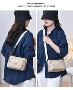 Simple casual nylon crossbody bag for women, trendy multi-pocket shoulder bag.
