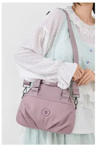 Women purple nylon shoulder crossbody bag multi-layer casual commuter handbag with handle.
