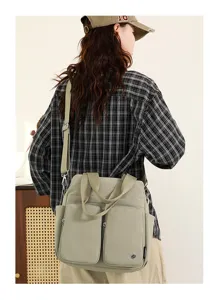 Multi-pocket nylon crossbody bag detail, casual shoulder handbag with large capacity for daily use.