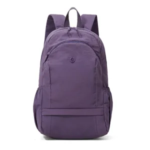 Casual purple backpack for women, lightweight nylon school bookbag for daily travel and commute.