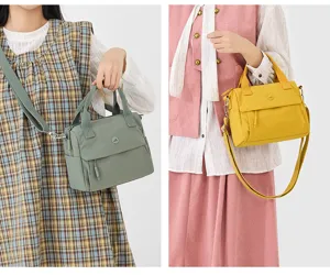 Detail view of Korean style vintage casual crossbody bag, solid color lightweight commuter shoulder bag.