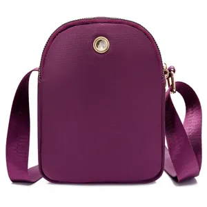 Purple Nylon Vertical Crossbody Bag for Women Mini Phone Pouch Lightweight Casual