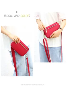 Red nylon crossbody bag for women, casual shoulder bag with zipper and adjustable strap.