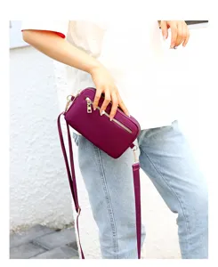 Women nylon crossbody shoulder bag casual travel small square bag purple lightweight purse
