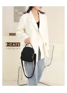 Women casual nylon crossbody bag multi-pocket lightweight shoulder handbag black daily use