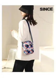 Stylish floral nylon crossbody bag for women, mini casual shoulder bag with adjustable strap.