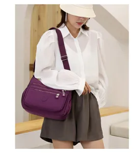 Women purple nylon crossbody bag with multi pockets casual shoulder and handbag