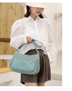 Women Oxford Cloth Crossbody Bag Multi-Pocket Casual Daily Shoulder Bag Light Blue