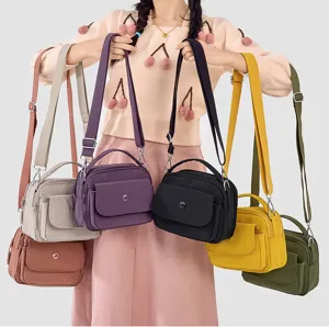 Casual lightweight nylon crossbody shoulder bag for women, urban minimalist design, multi-color.