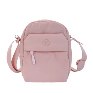 Pink mini crossbody phone bag for women, casual cute shoulder bag with strap and front pocket.