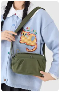 Lightweight nylon crossbody bag detail, casual multi-layer small phone bag for women.
