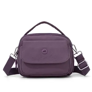 Stylish purple nylon crossbody bag for women, lightweight casual shoulder bag with top handle.