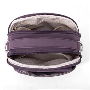 Women purple nylon crossbody bag with multi pocket casual shoulder bag for daily use.