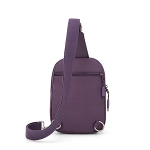 Sac bandoulière violet en nylon pour femme, sac de poitrine léger et décontracté voyage