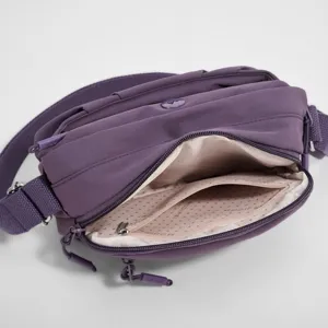 Stylish purple multi-layer nylon crossbody shoulder bag for women casual small phone bag.