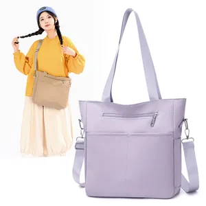 Women Casual Solid Color Nylon Shoulder Bag Large Capacity Tote Bag Student School Bookbag Commuting Handbag