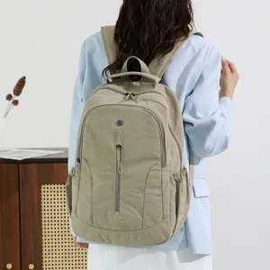 Fashion casual backpack for men and women, waterproof travel school bag, large capacity, khaki