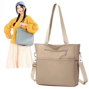 Casual minimalist solid color nylon shoulder bag large capacity women tote bag daily