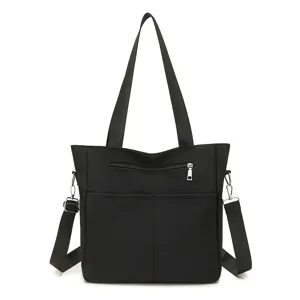 Minimalist solid nylon tote bag for women, large capacity casual shoulder commuting handbag.