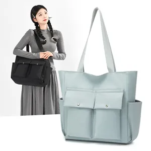 Women Large Capacity Nylon Tote Bag Casual Commuting Shoulder Bag Multi Pocket Student Bookbag Computer Bag