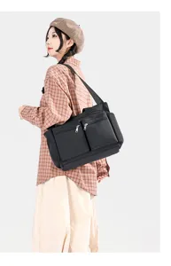 Casual nylon shoulder bag with large capacity, multi-pockets, trendy crossbody design.