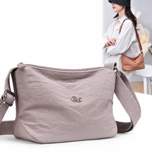 Women Casual Waterproof Nylon Crossbody Bag Multi Pocket Solid Color Shoulder Bag Lightweight Daily Travel Handbag