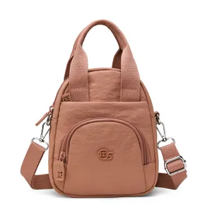 Bolso de hombro informal de nailon impermeable para mujer con asa y bolsillos con cremallera.