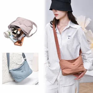 Women nylon crossbody bag casual multi-layer solid color shoulder bag water-resistant