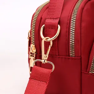 Red nylon canvas shoulder bag women crossbody bag daily casual small handbag with gold hardware