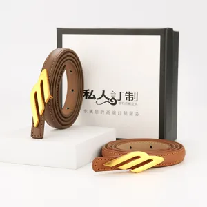 Ceinture en Cuir Véritable pour Femmes Minimaliste Polyvalente Fine Ceinture de Taille Avec Boucle en Métal Doré Accessoires de Mode Jeans