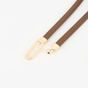 Women's genuine leather thin waist belt, elegant dress accessory, punch-free design for daily.