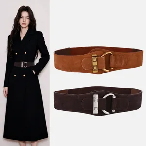 Damen Breite Elastische Taille Gürtel Spaltleder Korsett Gürtel Vintage Metallschnalle Wespengürtel Für Anzug Kleid Hemd Zubehör