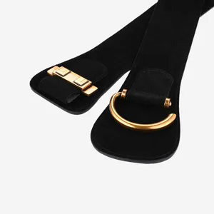 Schwarzer breiter Taillengürtel für Damen, elastischer Korsettgürtel mit goldener Hardware.