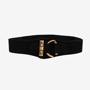 Damen breiter elastischer Taillengürtel mit vintage goldener Schnalle für Kleider.
