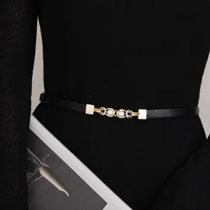 Damen schöner dünner Ledergürtel Taillenkette für Kleider Anzug Mantel Dekoration