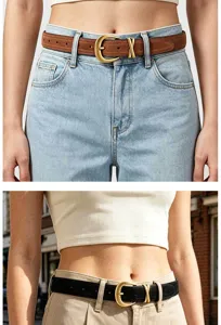 Women suede leather belt with metal buckle vintage style fashion waist accessory 2.5cm width