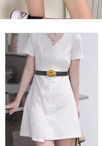 Γυναικεία μαύρη δερμάτινη ζώνη με vintage χρυσή οβάλ αγκράφα αξεσουάρ μέσης