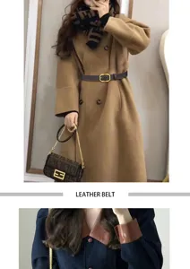 Stylish women's leather belt with classic buckle, perfect for coats and jeans daily wear.