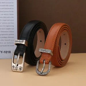 Women leather belt vintage slim waist belt stylish casual jeans belt black brown set main view