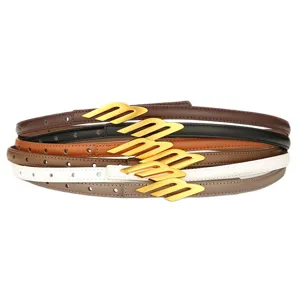 Joli ensemble de ceintures fines en cuir multicolores pour femmes avec boucle M élégante.