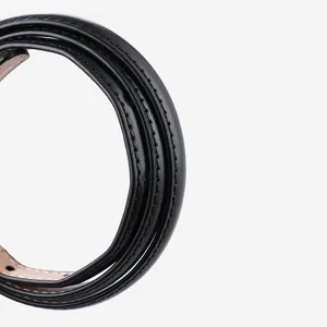 Classic black genuine leather women belt, slim design with fine stitching for casual pants.