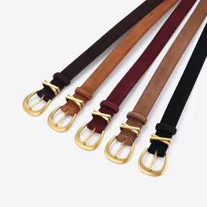 Women suede leather belt vintage style casual dress belt with alloy buckle fashionable 2.5cm width